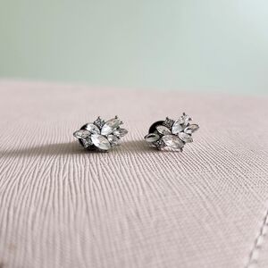 Statement Stud Earrings in Sterling Silver, Cubic Zirconia, Crystal